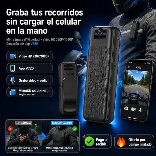 Mini Cámara WiFi Portátil | Graba recorridos, viajes y actividades en HD